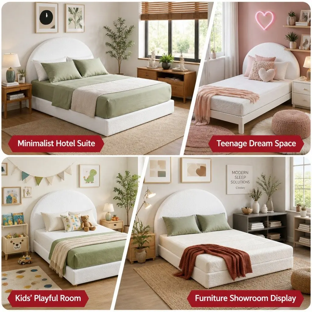 Queen Bed Frame for Bedroom Soft Boucle Fabric No Assembly Removable Washable 1705W x 2117L x 250H cm