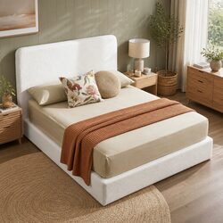 Double Bed Frame Boucle Fabric Vacuum Compressed No Assembly Removable Washable