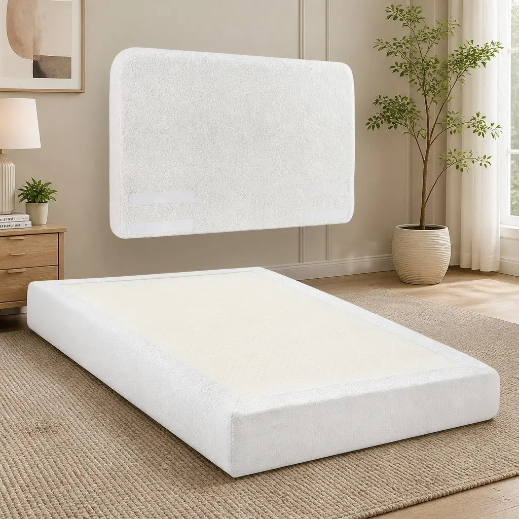 Double Bed Frame Boucle Fabric Vacuum Compressed No Assembly Removable Washable