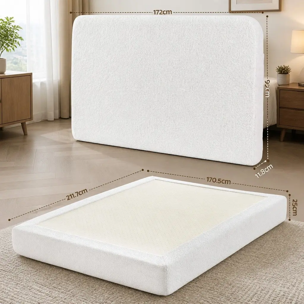 Queen Bed Frame for Bedroom Boucle Fabric White Size