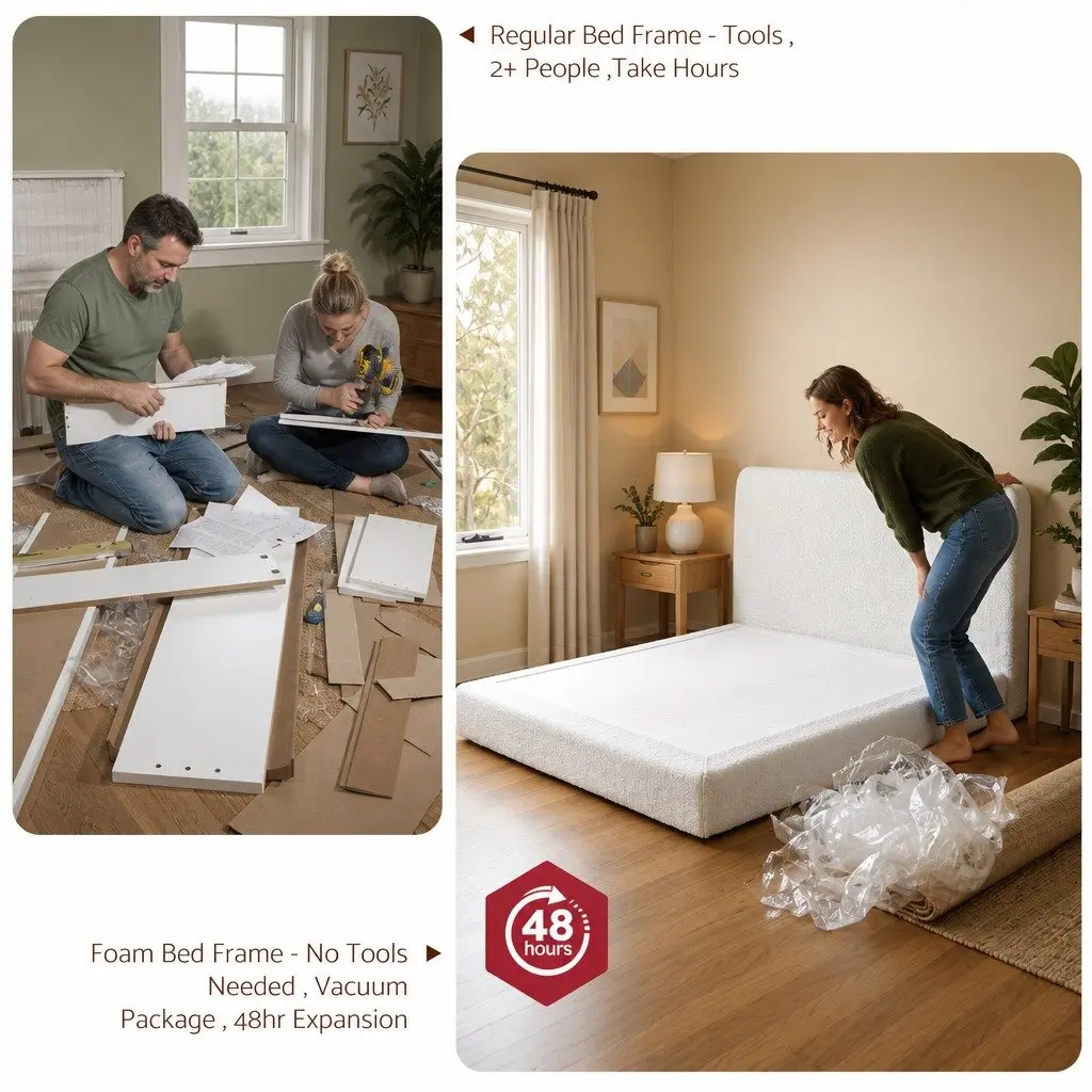 Queen Bed Frame for Bedroom Boucle Fabric White Size