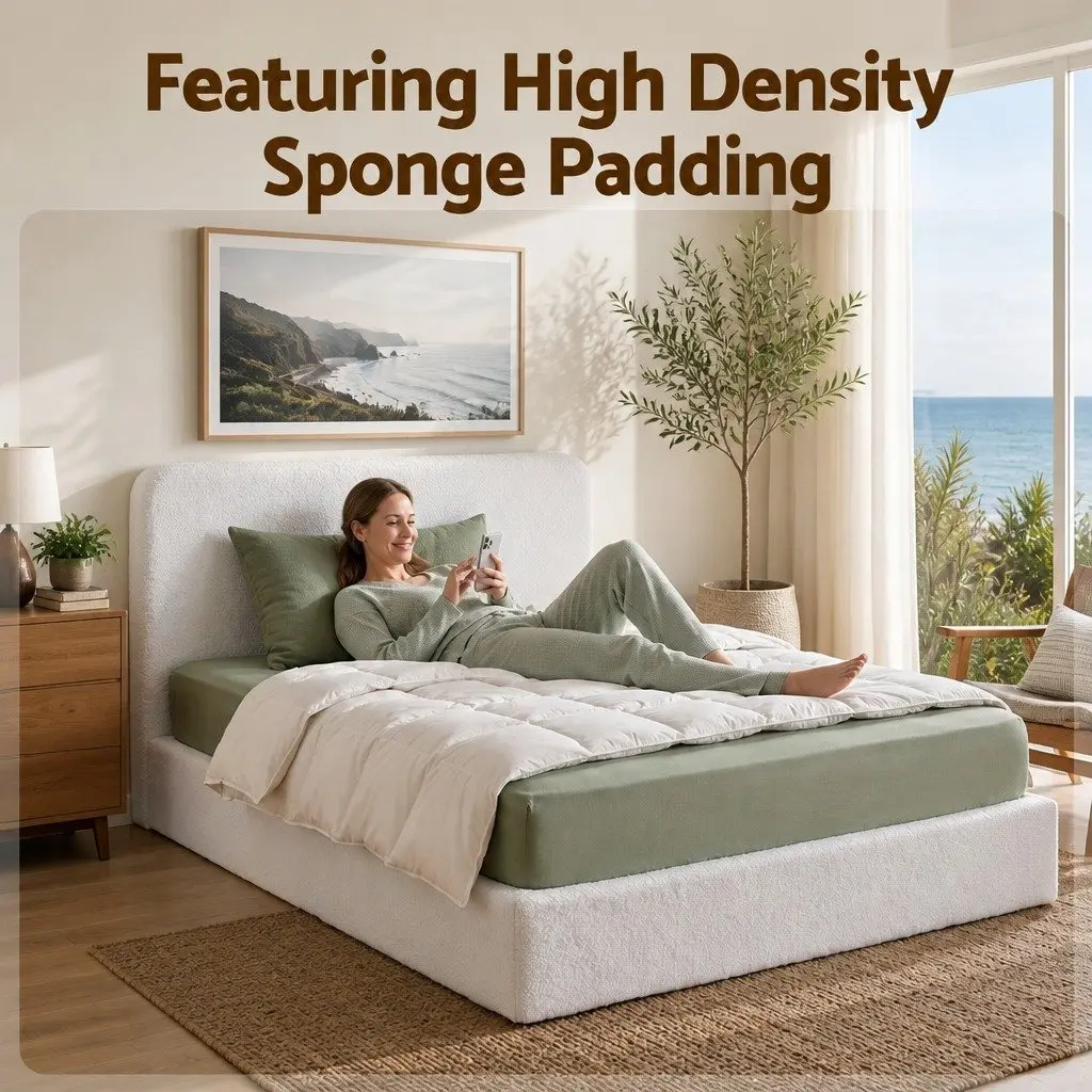Queen Bed Frame for Bedroom Boucle Fabric White Size