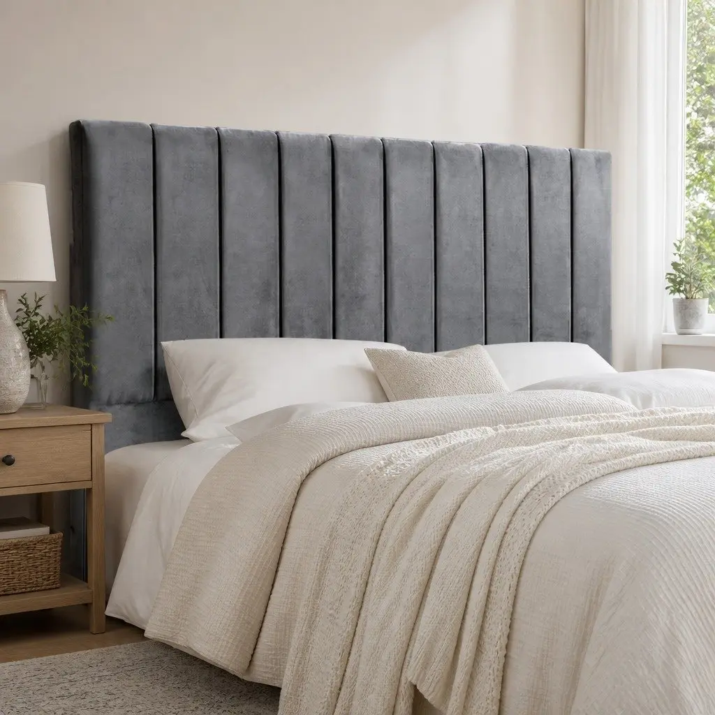 Grey Velvet King Bed Headboard