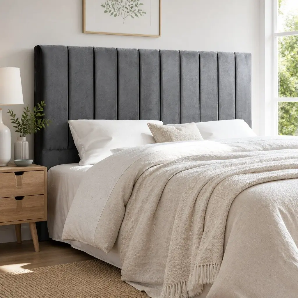 King Bed Headboard Grey Velvet Upholstered Panel Padded Art Deco Bedroom 183cm x 120cm x 8cm