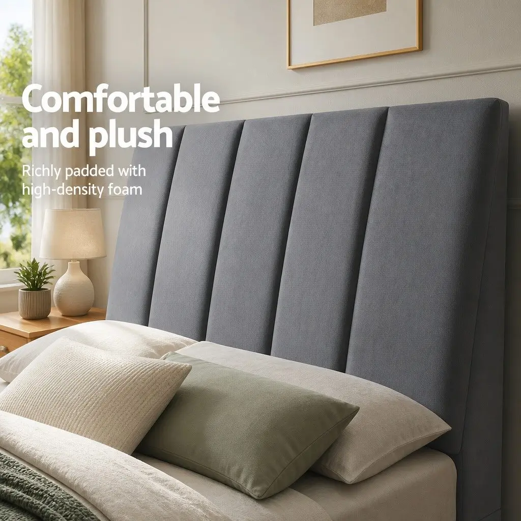 Queen Bed Head Headboard Velvet Upholstered Grey Panel Bedroom