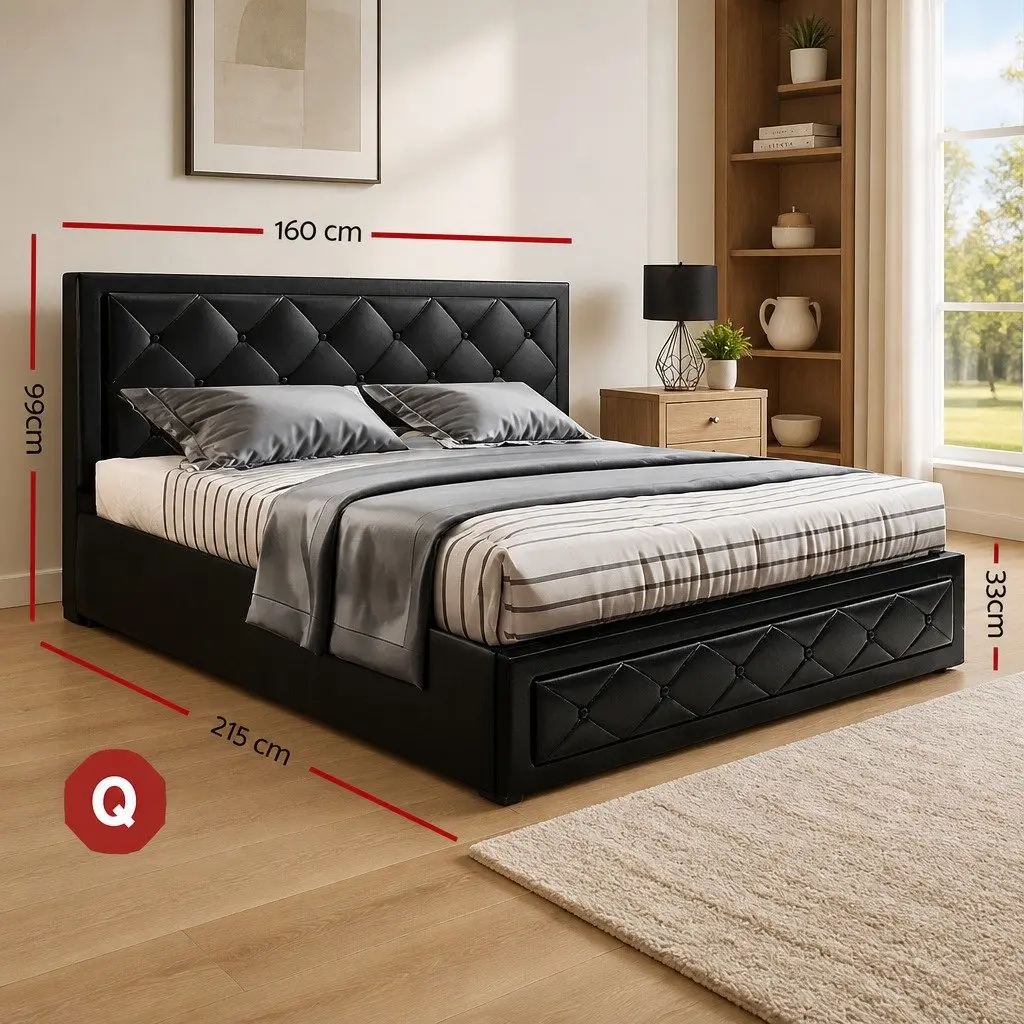 Gas Lift Queen Bed Frame with Tufted Headboard
