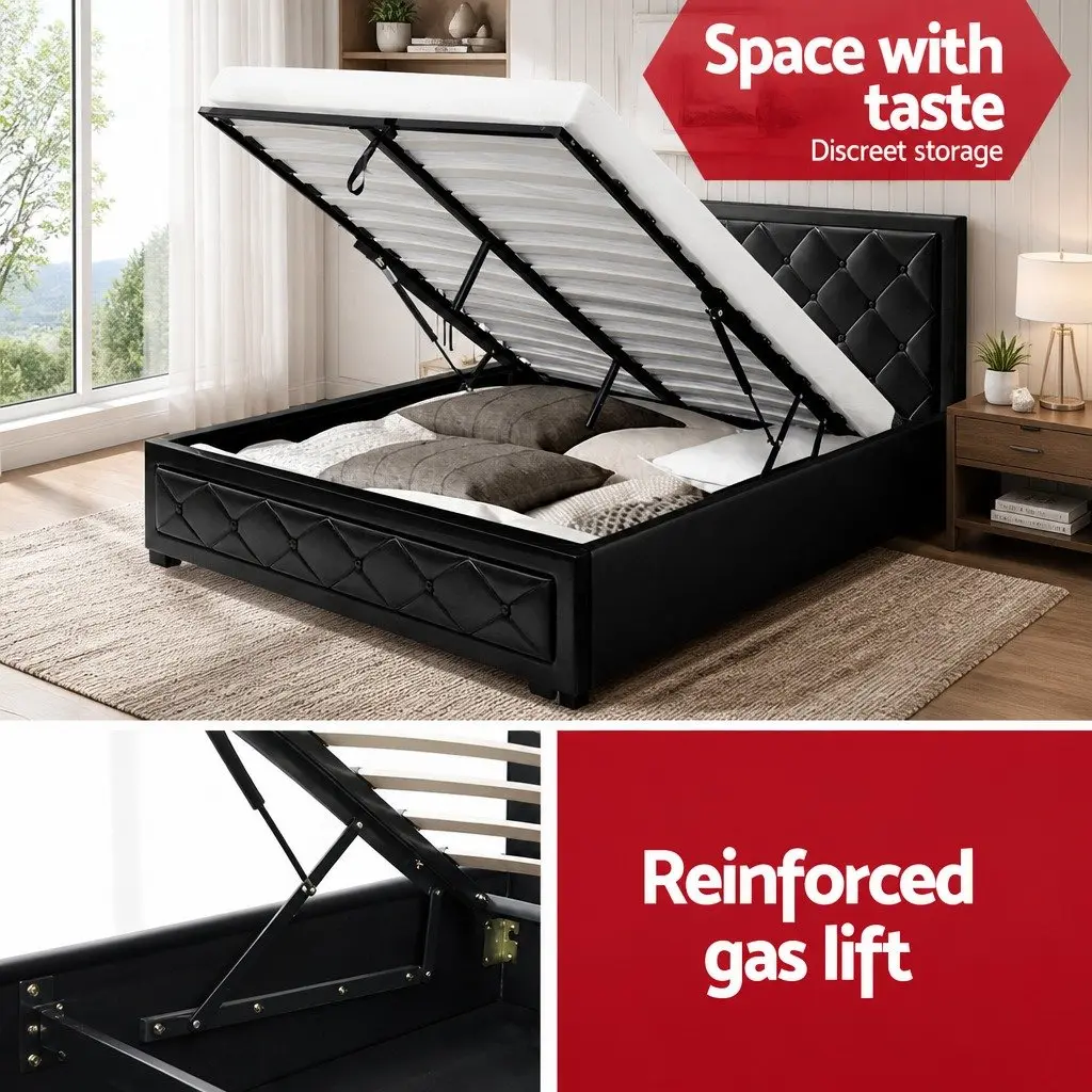 Gas Lift Queen Bed Frame with Tufted Headboard