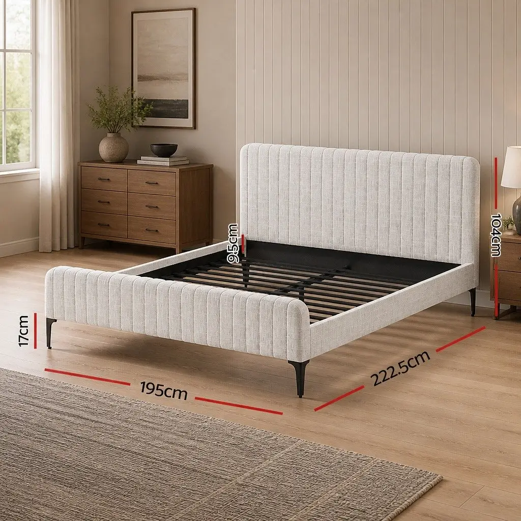 King Size Bed Frame Upholstered Bedroom Furniture with Padded Headboard Wooden