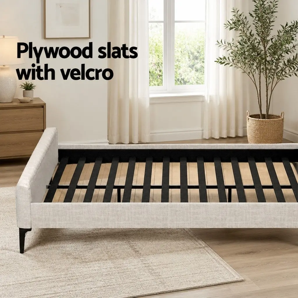 King Size Bed Frame Upholstered Bedroom Furniture with Padded Headboard Wooden