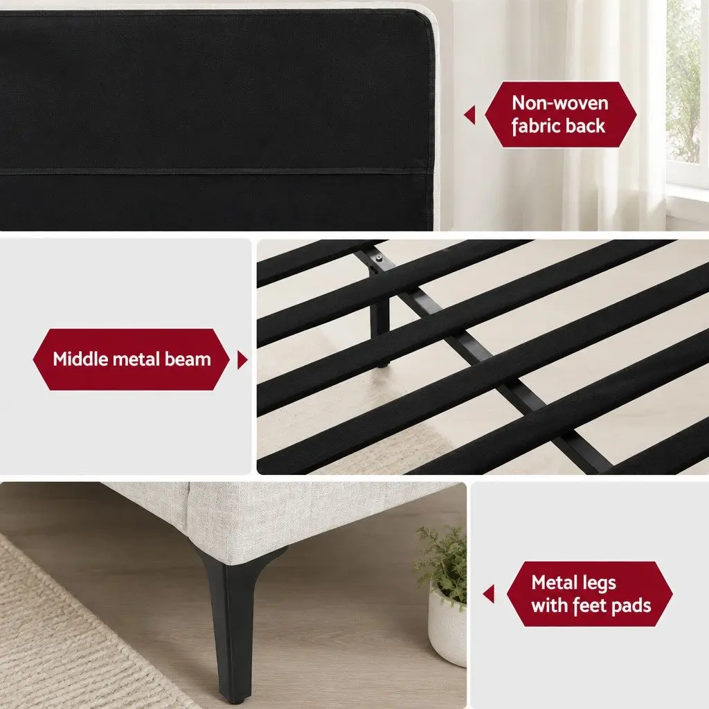 King Size Bed Frame Upholstered Bedroom Furniture with Padded Headboard Wooden