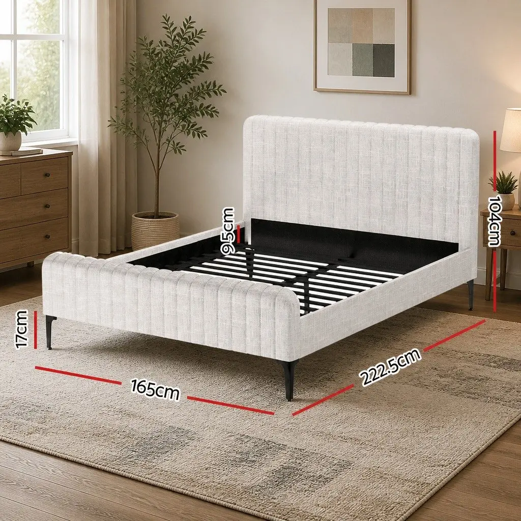 Beige Upholstered Queen Bed Frame