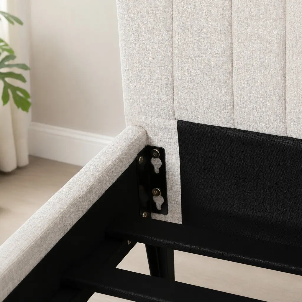 Beige Upholstered Queen Bed Frame