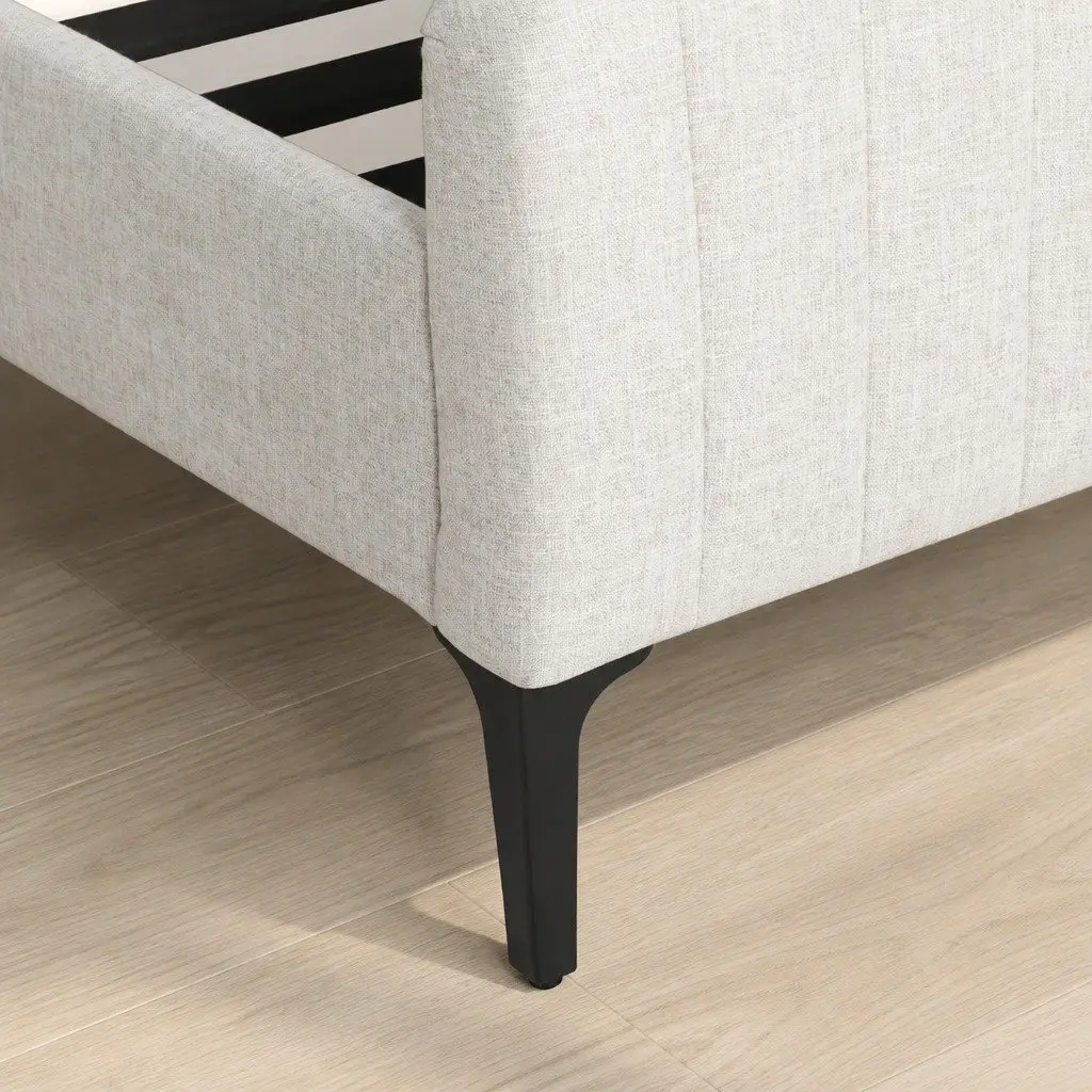 Beige Upholstered Queen Bed Frame