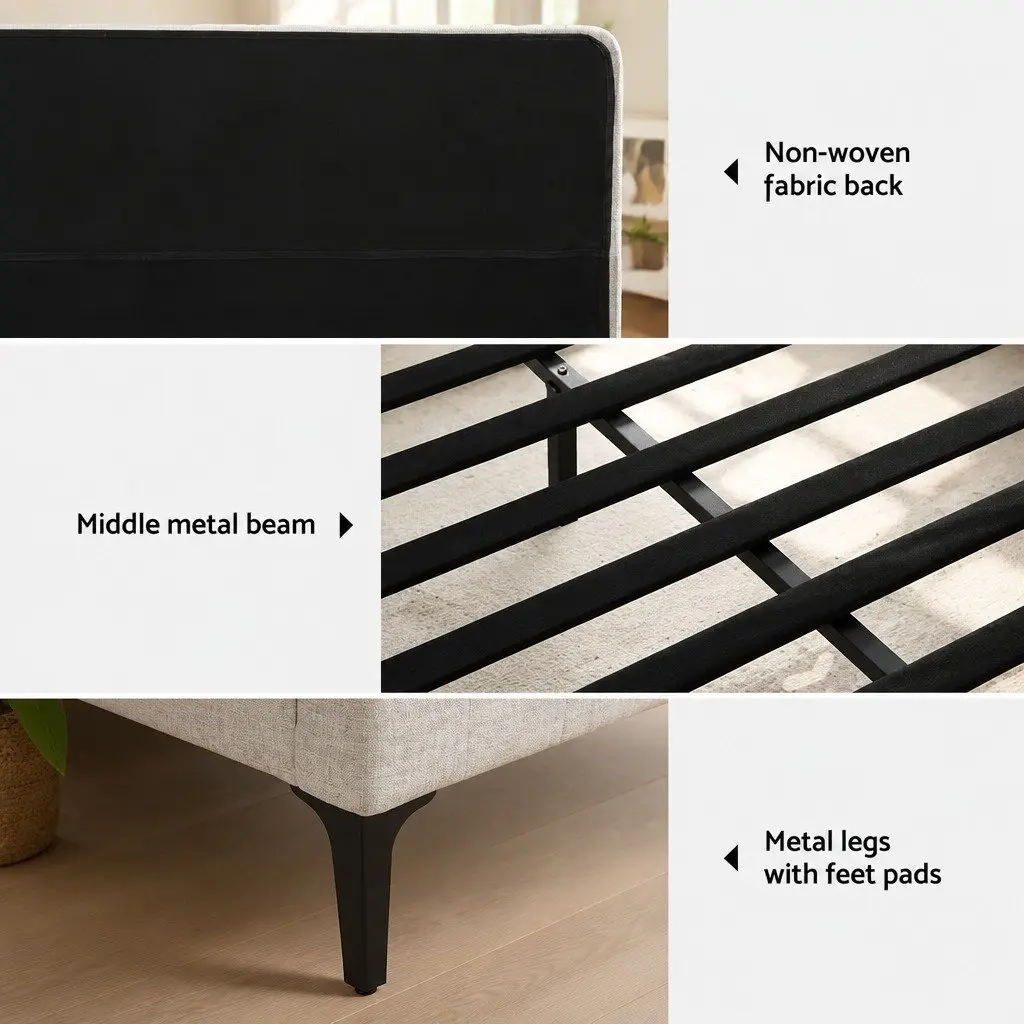 Beige Upholstered Queen Bed Frame