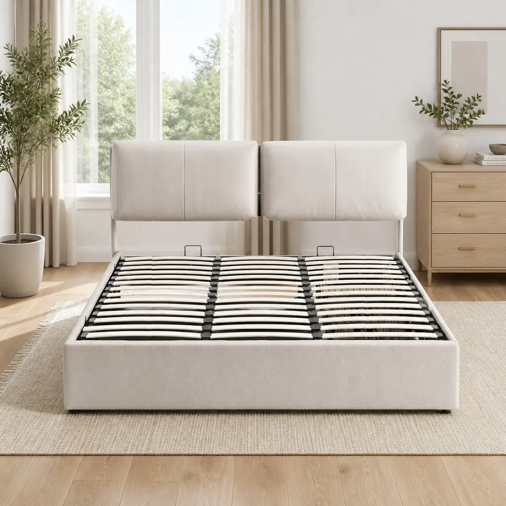 King Bed Frame for Bedroom with Gas Lift Storage Adjustable Headboard and 3 Drawers