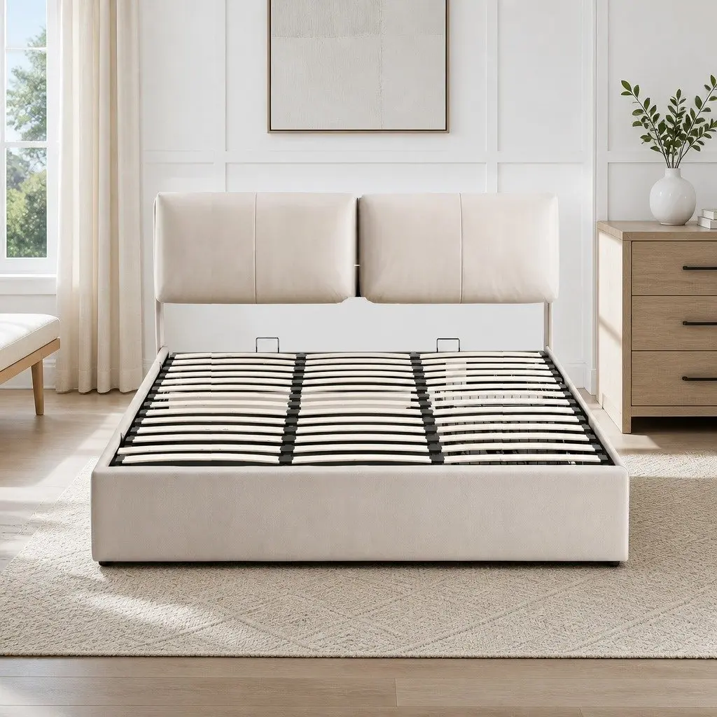 King Bed Frame for Bedroom with Gas Lift Storage Adjustable Headboard and 3 Drawers