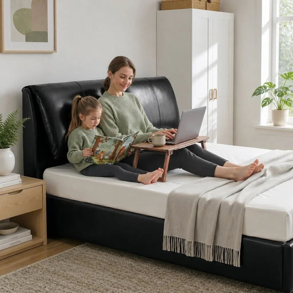 Queen Platform Bed Frame Black with Gas Lift Storage 3 Drawers Adjustable Headboard for Modern Bedrooms
