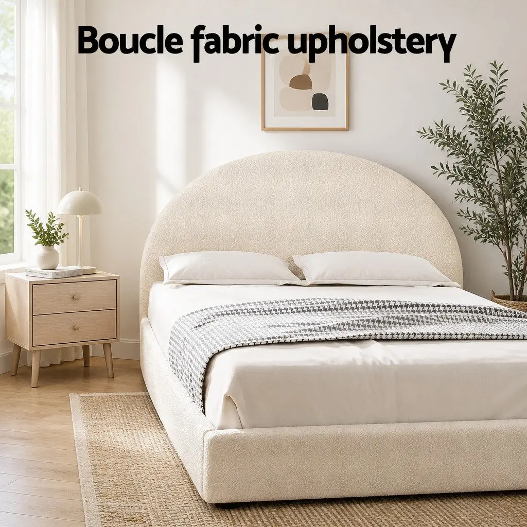 Double Gas Lift Storage Bed Frame for Bedroom Double Size Boucle Fabric