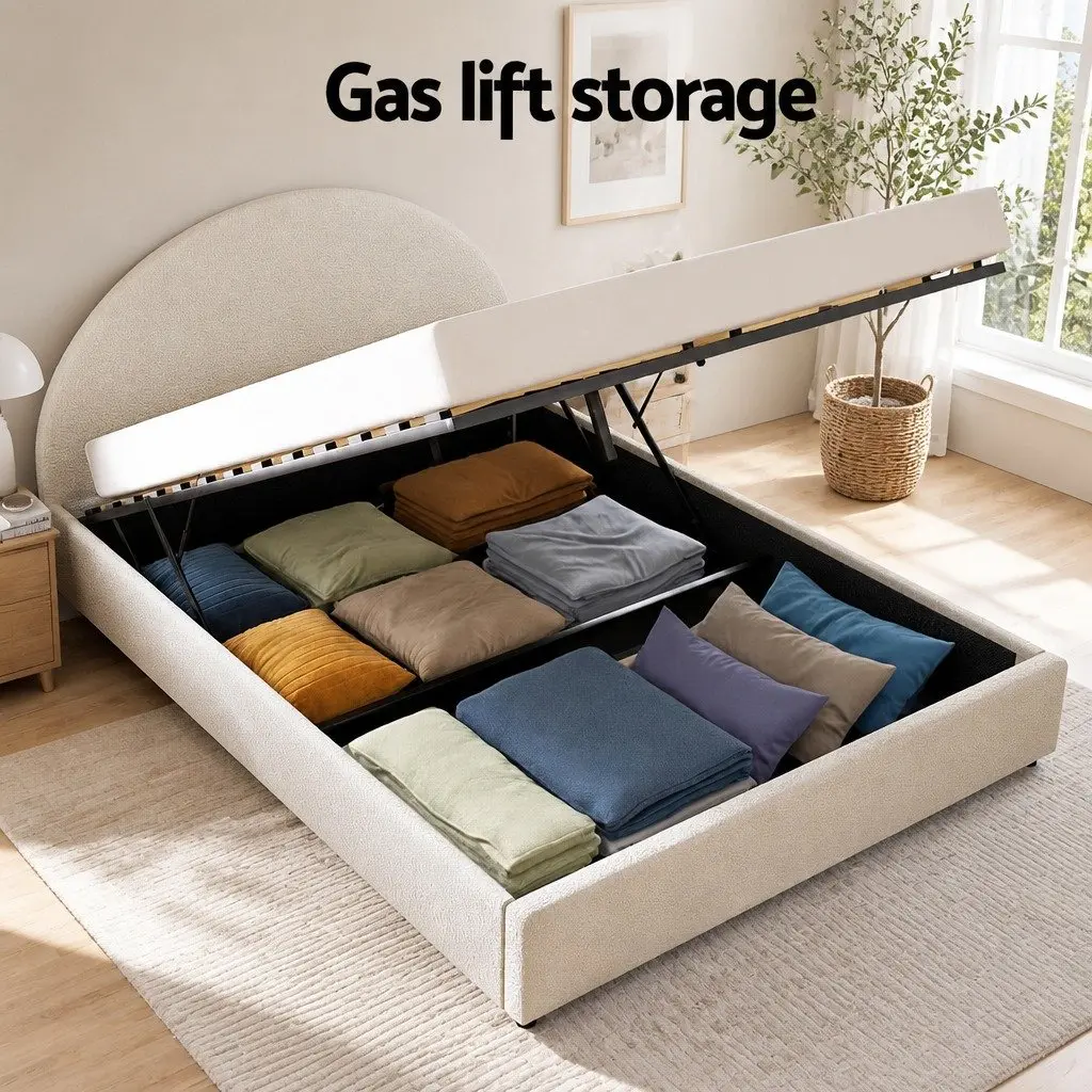 Double Gas Lift Storage Bed Frame for Bedroom Double Size Boucle Fabric