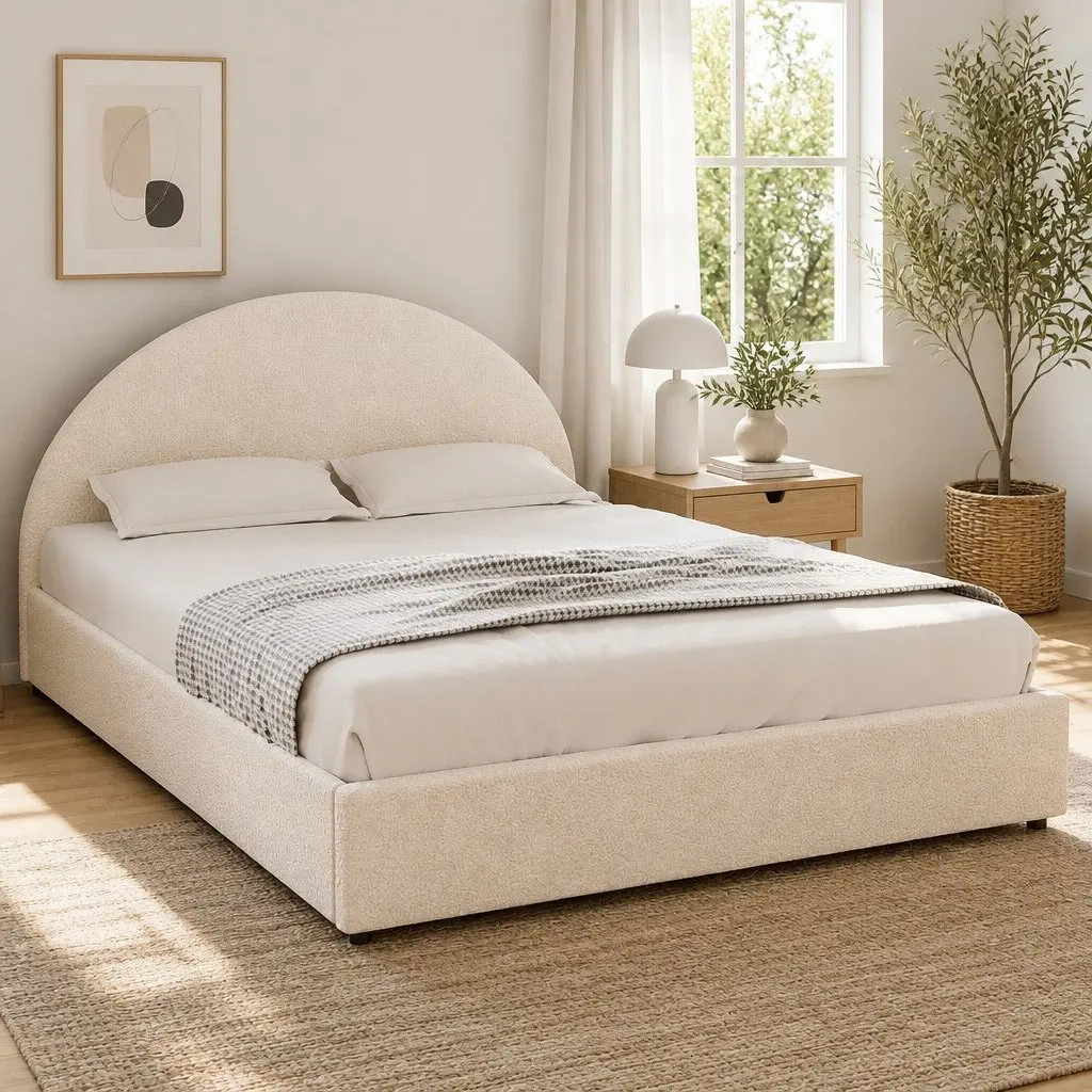 Double Gas Lift Storage Bed Frame for Bedroom Double Size Boucle Fabric