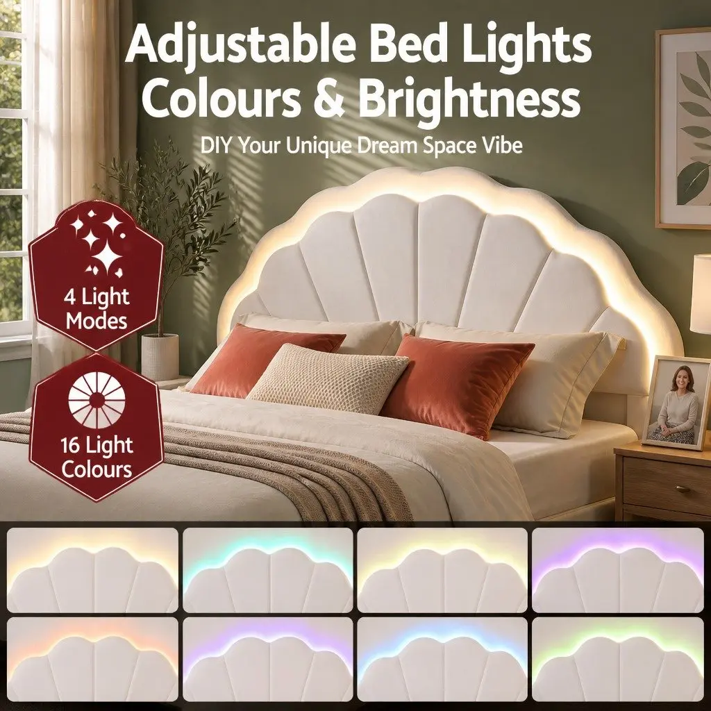 Double Bed Frame with Storage Drawers LED Headboard Upholstered Platform Bedroom