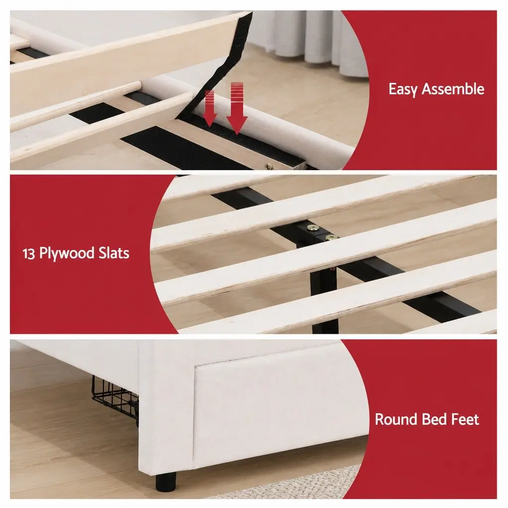 Double Bed Frame with Storage Drawers LED Headboard Upholstered Platform Bedroom