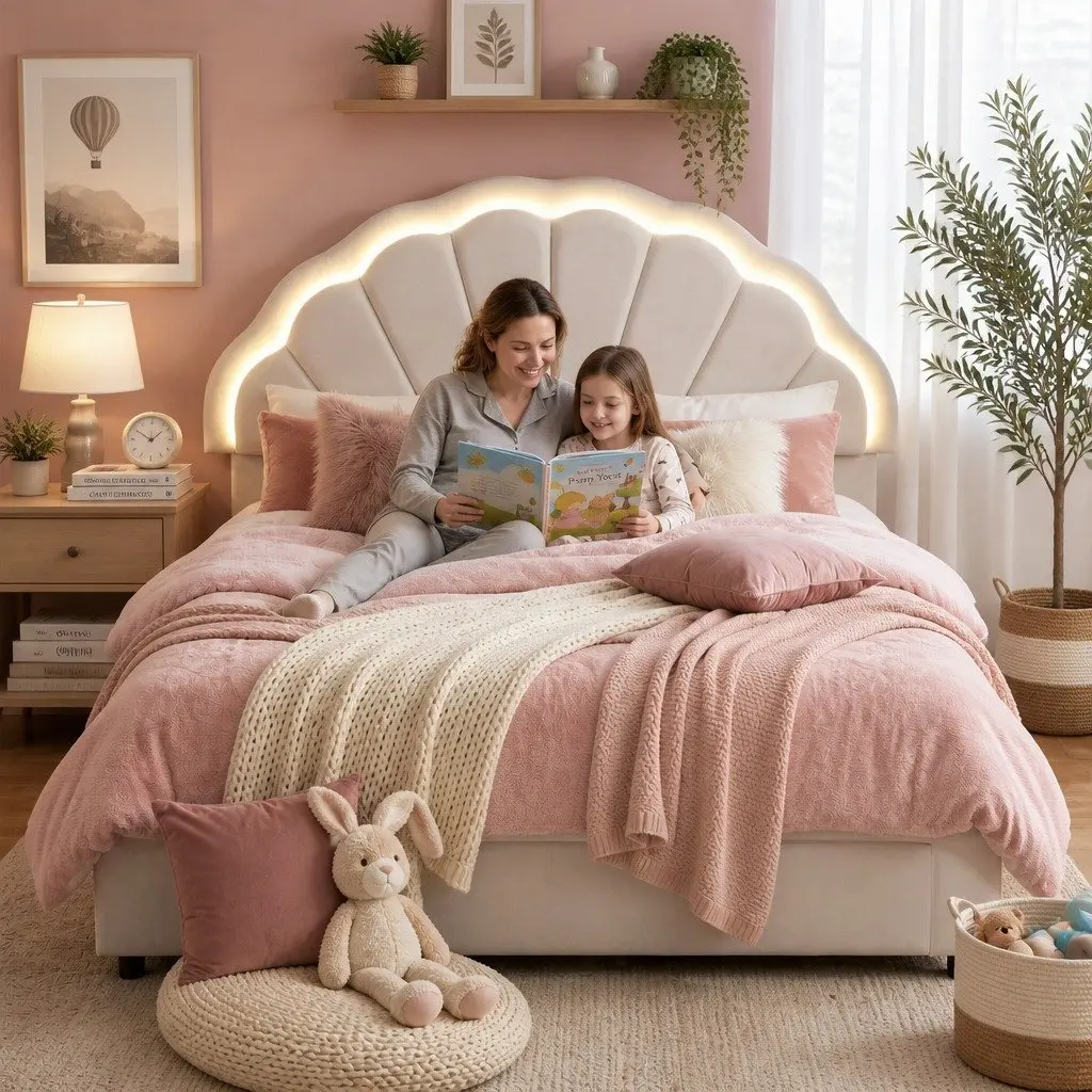 Double Bed Frame with Storage Drawers LED Headboard Upholstered Platform Bedroom
