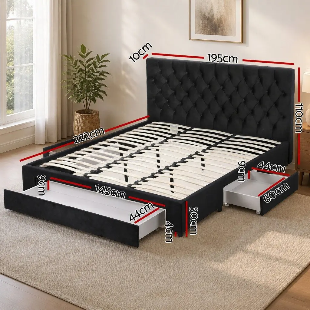 King-Sized Upholstered Bed Frame with Storage Drawers