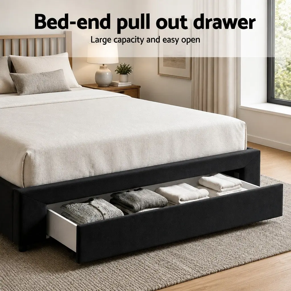 King-Sized Upholstered Bed Frame with Storage Drawers
