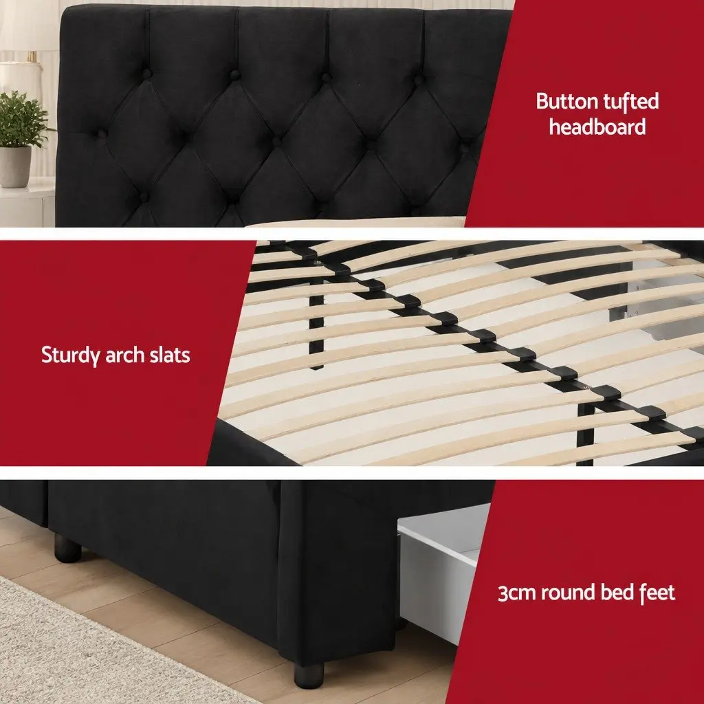 King-Sized Upholstered Bed Frame with Storage Drawers