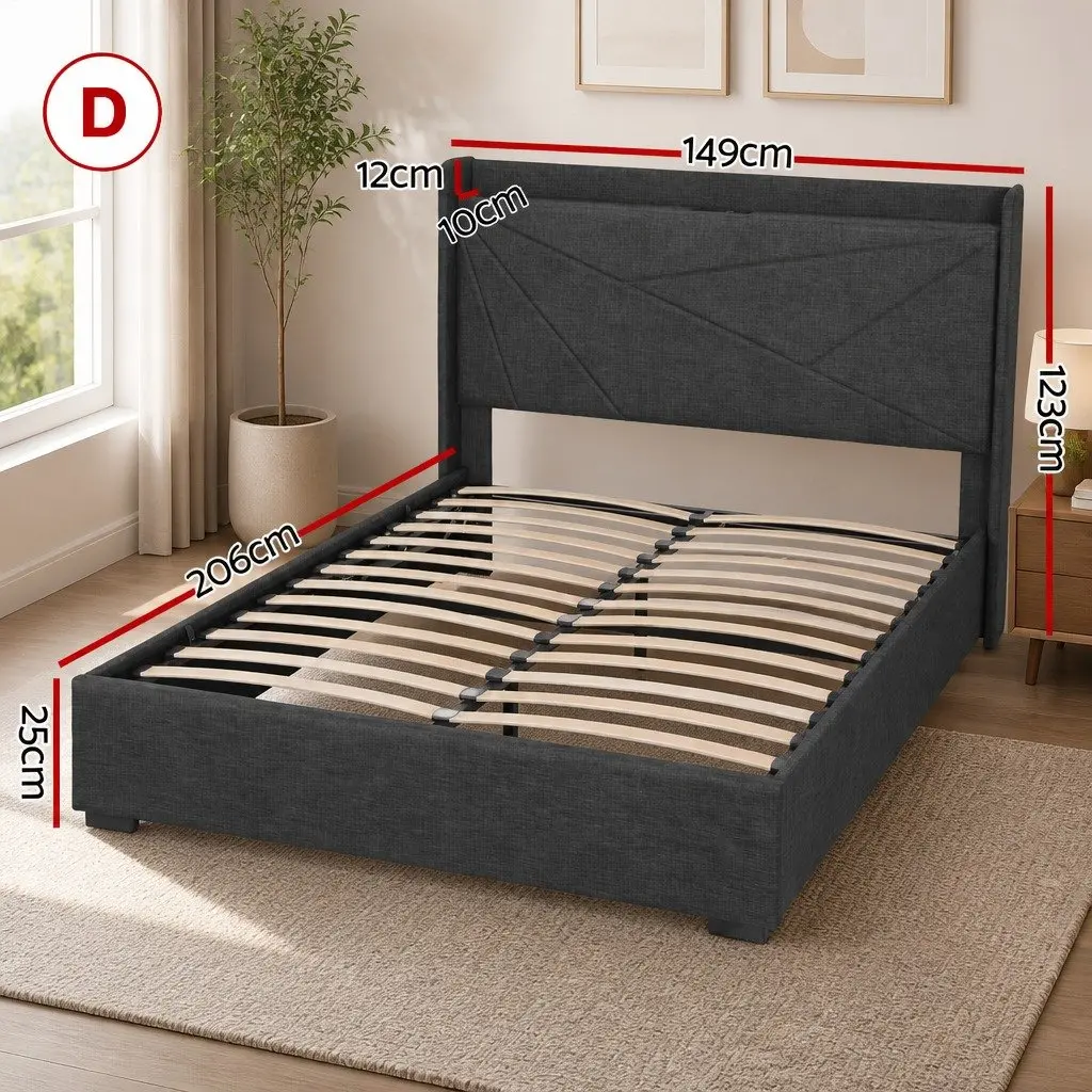 Double Bed Frame Gas Lift Storage Upholstered Headboard Charging Ports