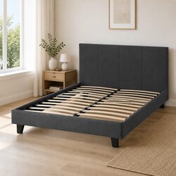 Double Bed Frame: 203cm x 144cm x 88cm, Charcoal Upholstery