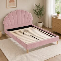 Double Bed Frame Specifications: Pink Velvet Fabric