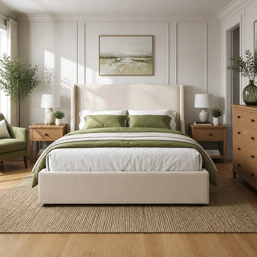 Double Upholstered Bed Frame for Bedroom with 3 Storage Drawers Wingback Headboard 149W x 204L x 111H cm
