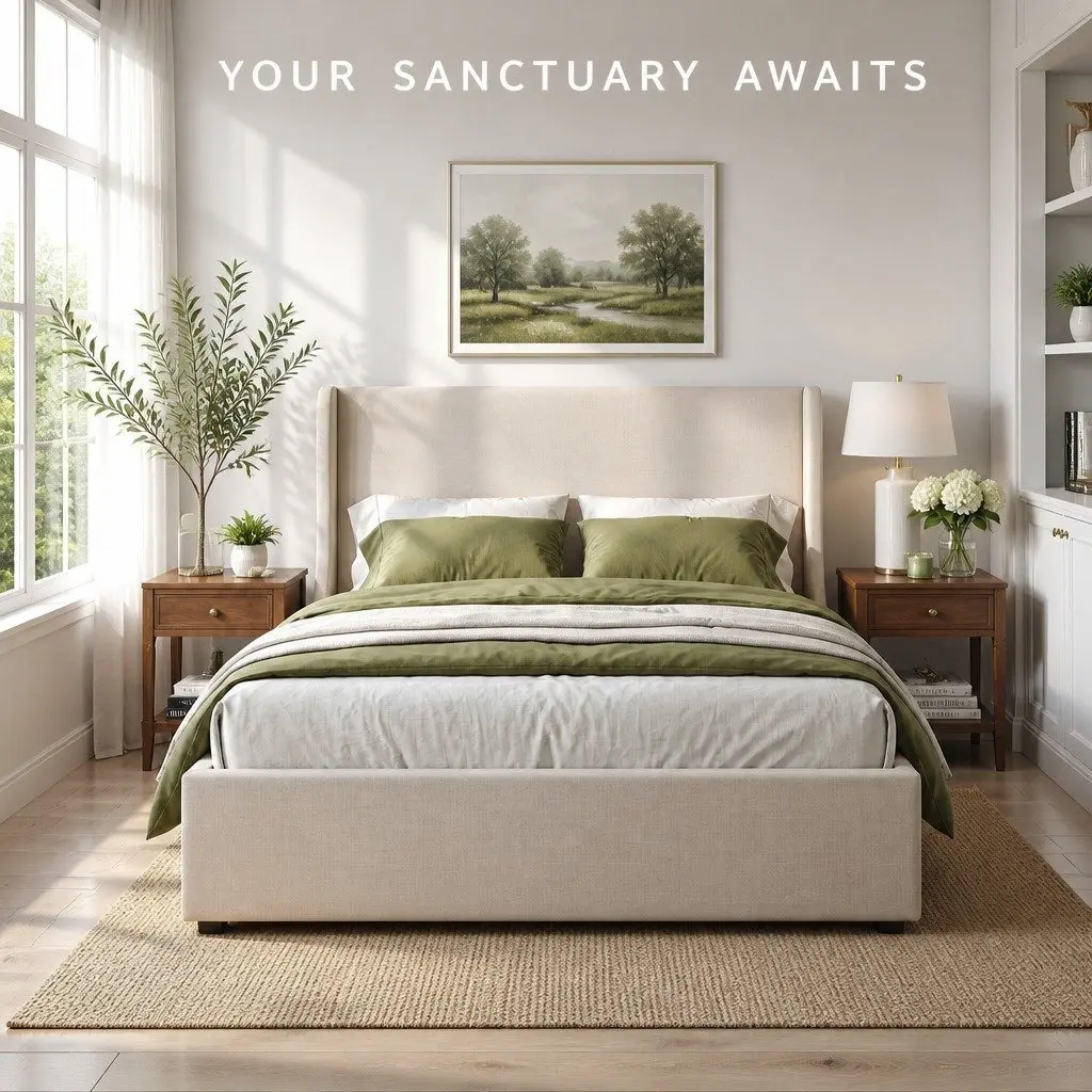 Queen Upholstered Bed Frame for Bedroom with 3 Storage Drawers Wingback Headboard Metal Construction