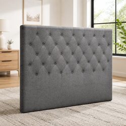 Queen Size Bed Head Headboard Grey Upholstered Button Tufted Design Padded