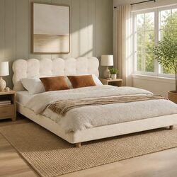Double Bed Frame with Cloud Headboard: 202cm L x 155cm W x 96.5cm H