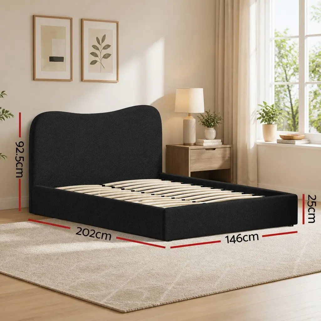 Double Bed Frame Boucle Upholstered Padded Headboard Double Size