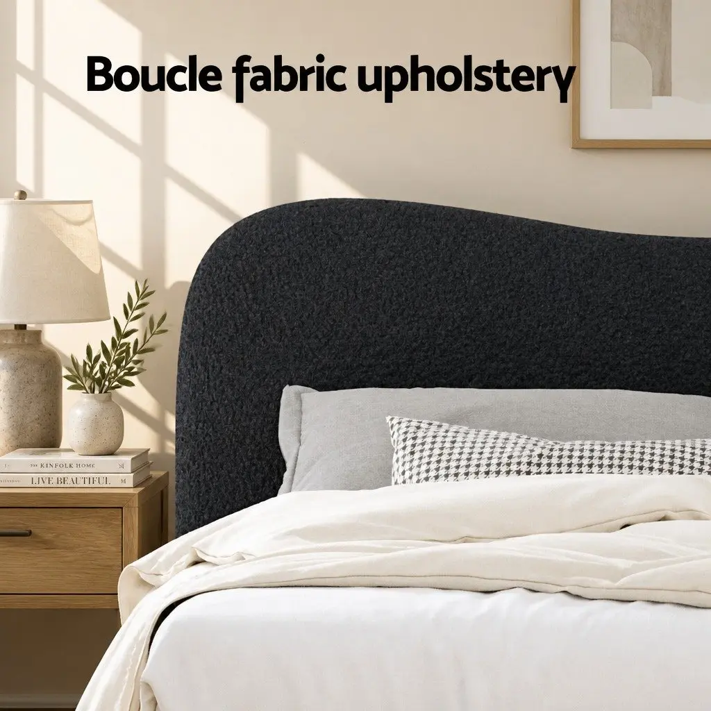 Double Bed Frame Boucle Upholstered Padded Headboard Double Size