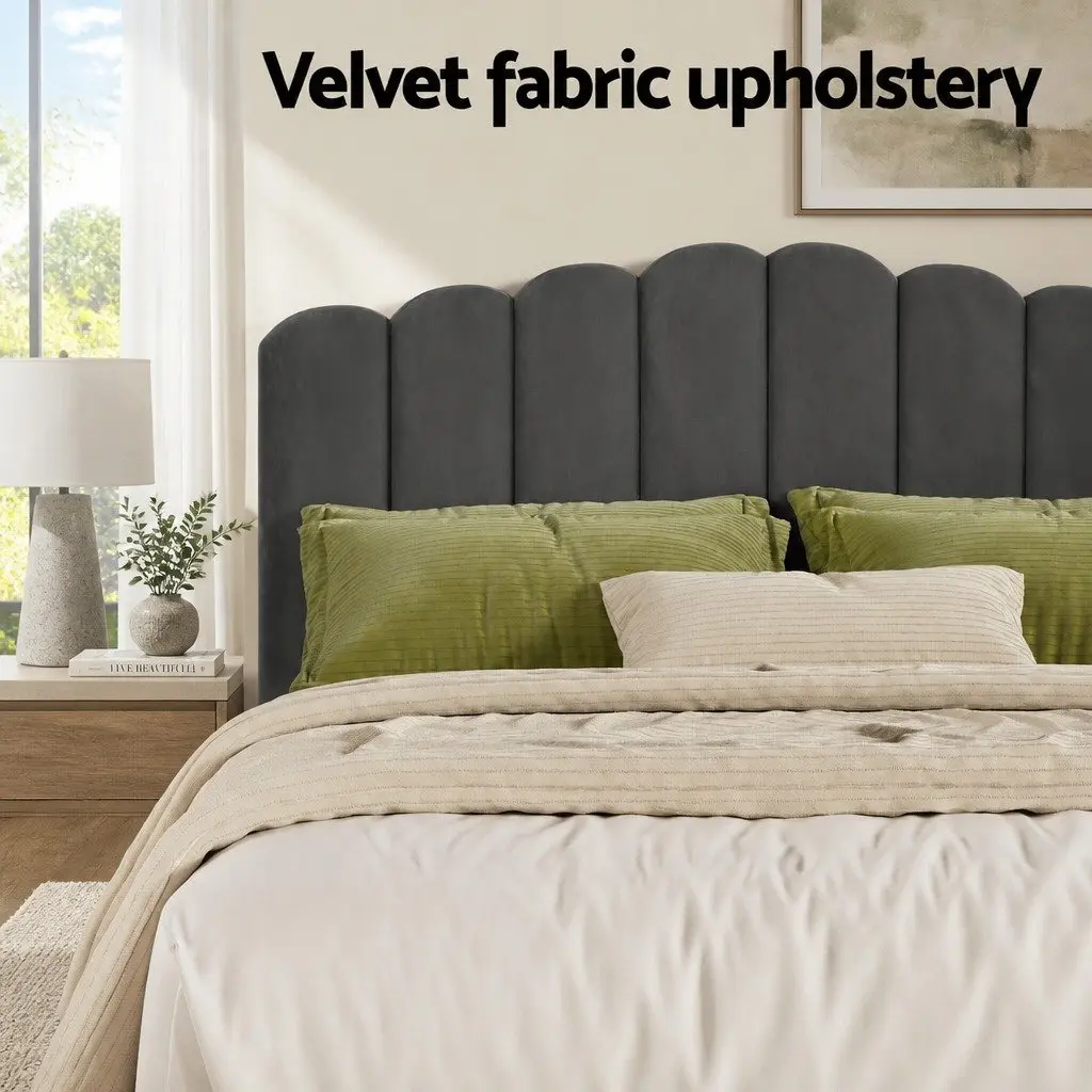 Double Bed Frame Grey Velvet Gas Lift Storage Padded Headboard Wooden Slat