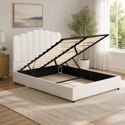 Double Bed Frame Upholstered Boucle Storage Gas Lift Padded Headboard Wooden