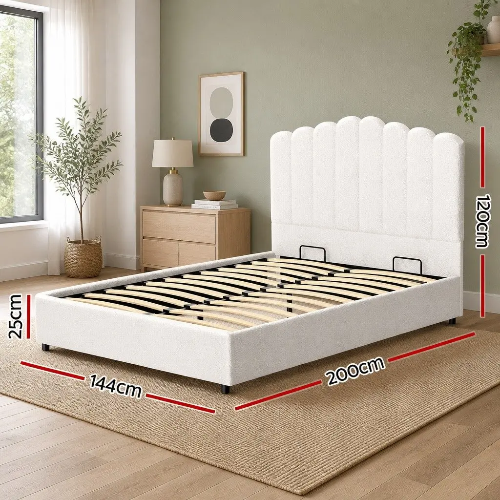 Double Bed Frame Upholstered Boucle Storage Gas Lift Padded Headboard Wooden