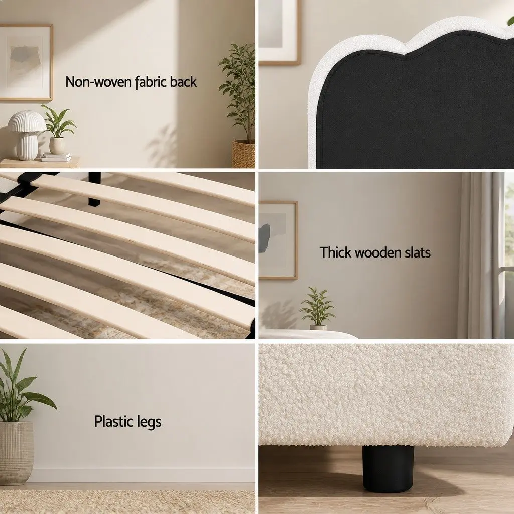 Double Bed Frame Upholstered Boucle Storage Gas Lift Padded Headboard Wooden