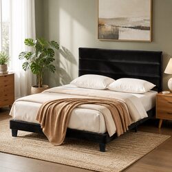 Double Bed Frame Specifications: Black Velvet Upholstered Base