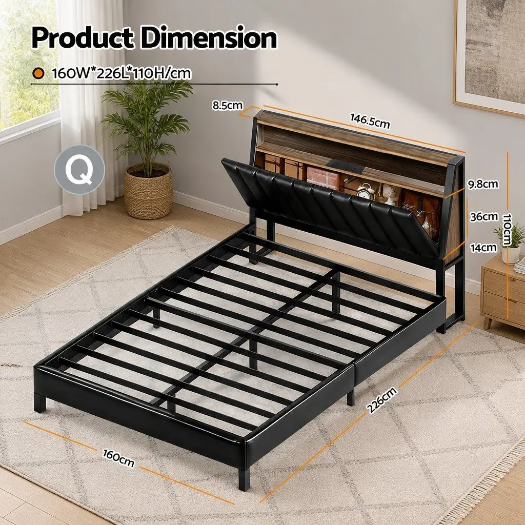 Queen Bed Frame with LED and Storage