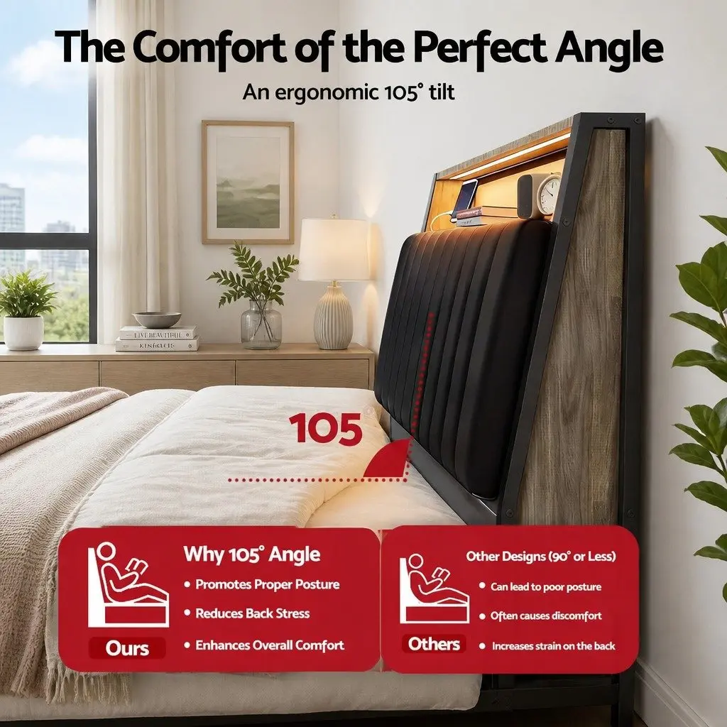 Queen Bed Frame with LED and Storage