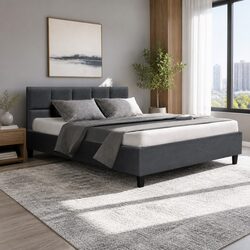 Double Bed Frame Specifications: Charcoal Upholstered Design
