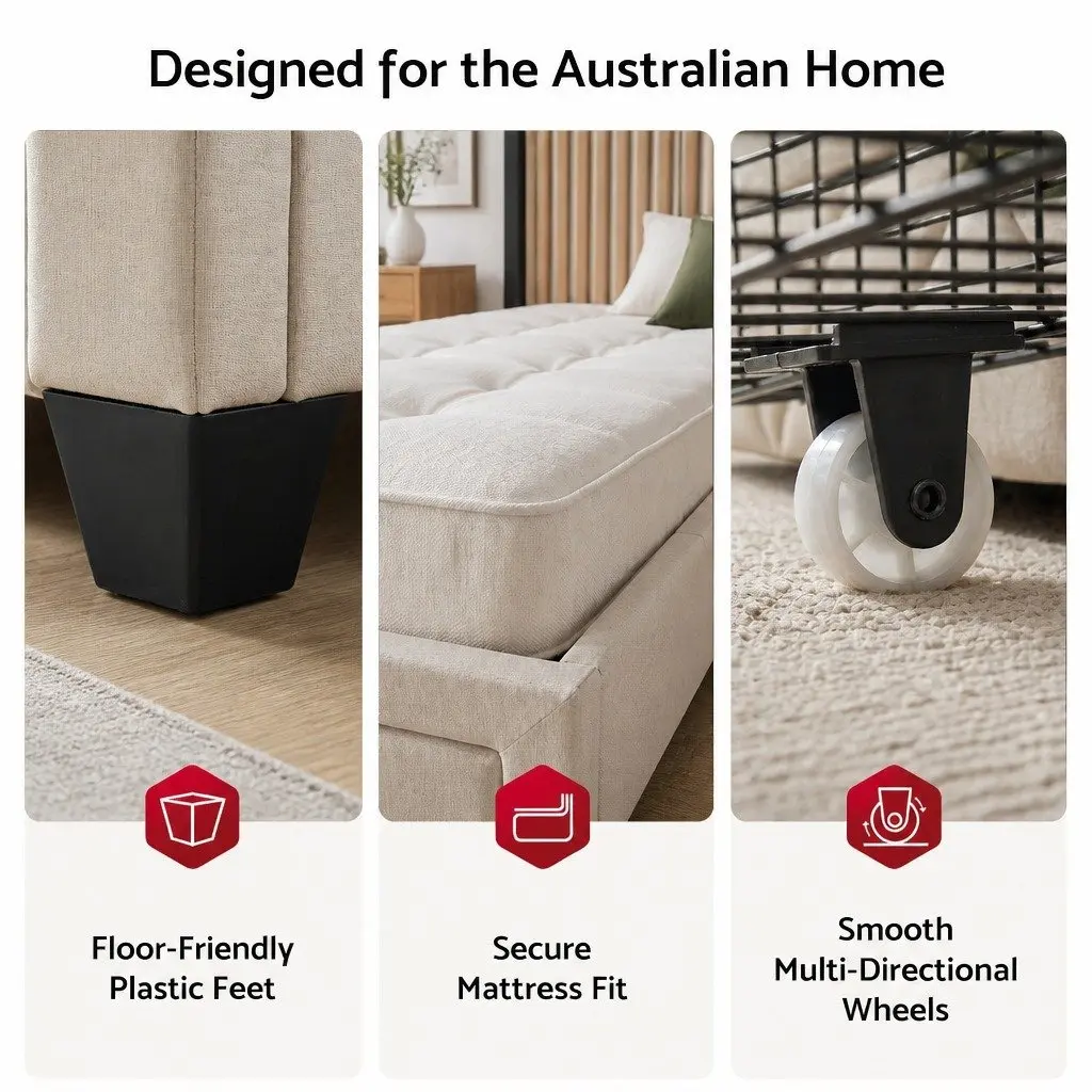 King Bed Frame for Bedroom with Storage Drawers and USB Charging Station Beige 191x215x107cm