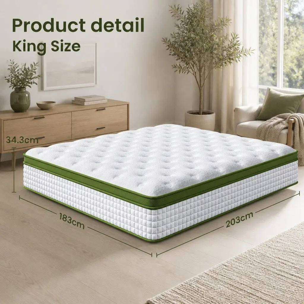 King Bed Frame with Mattress Set Upholstered Platform Base for Bedroom Standard Size