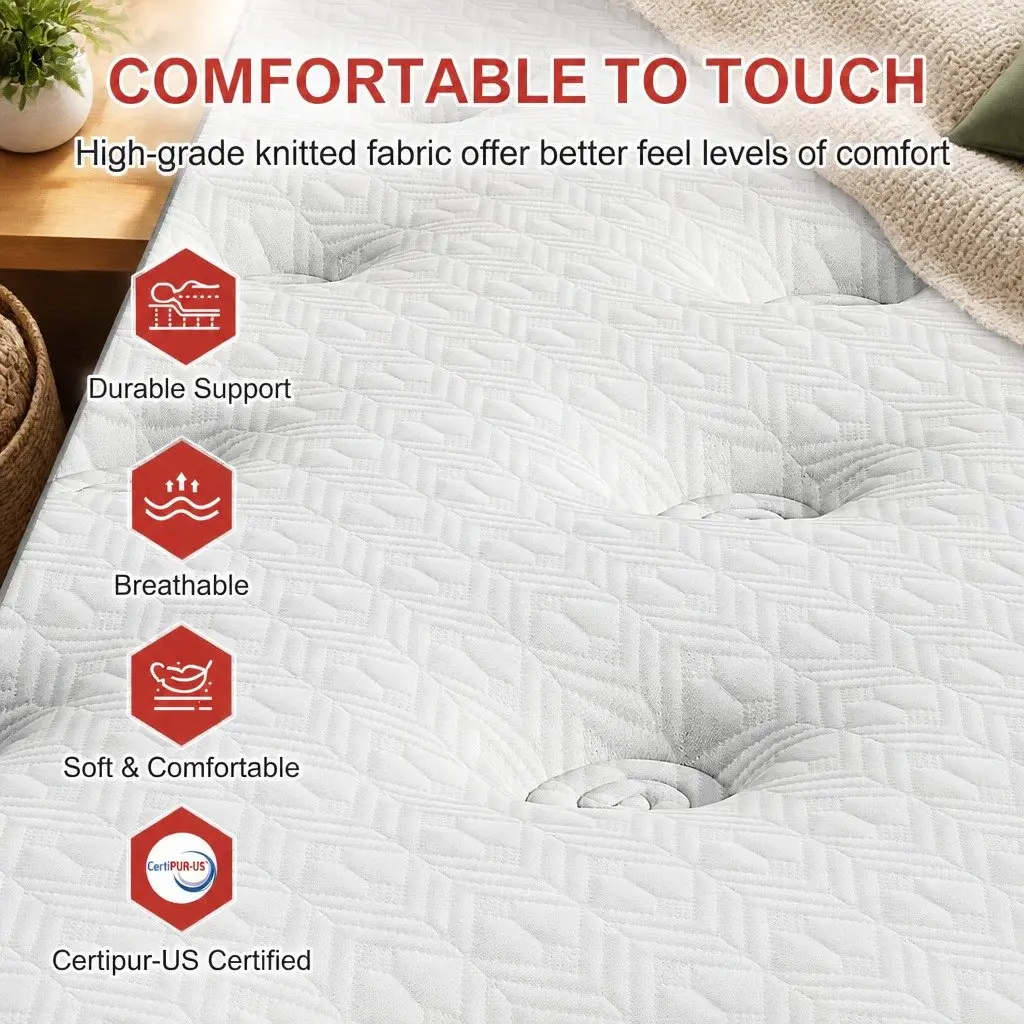 King Bed Frame with Mattress Set Upholstered Platform Base for Bedroom Standard Size